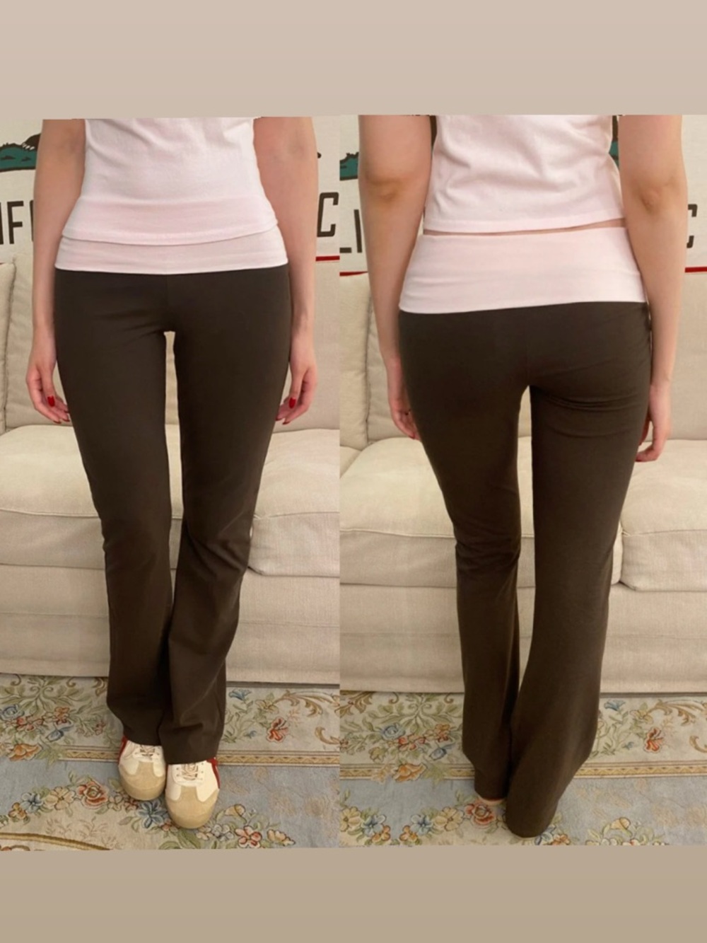 brandy melville pink and brown low rise yoga fold over priscilla pants coquette